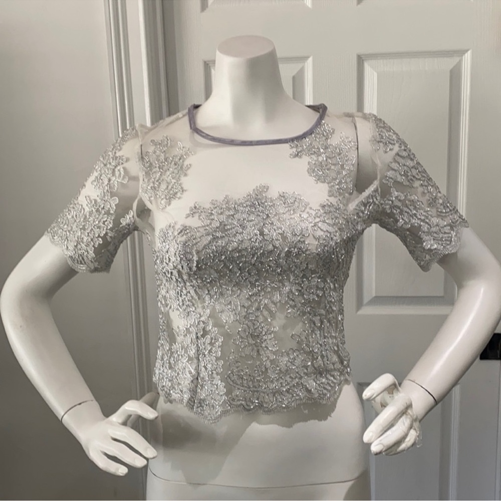 SEEK THE LABEL Embellished Silver Lace Top Blouse Size XS